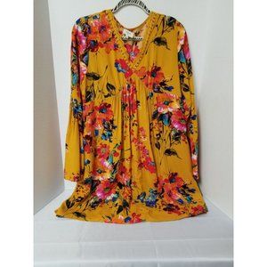 Umgee Mustard Floral Bell sleeve dress size Large
